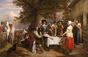 Charles landseer,R.A. Oil on canvas painting of Charles I holding a council of war at Edgecote on the day before the Battle of Edgehill oil painting on canvas